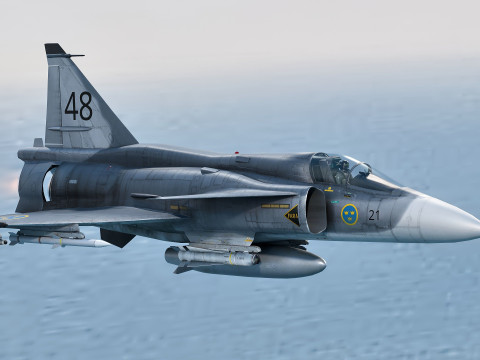 Saab 37 Viggen with High Resolution Cocpit - Multiple Decals 3D Model