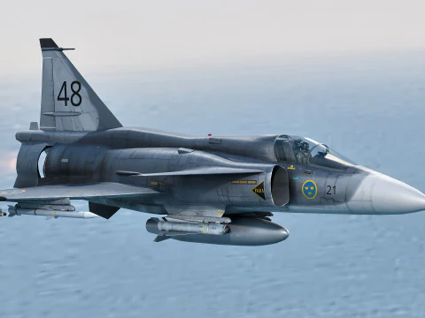 Saab 37 Viggen com Cocpit de alta resolu&ccedil;&atilde;o - v&aacute;rios decalques Modelo 3D