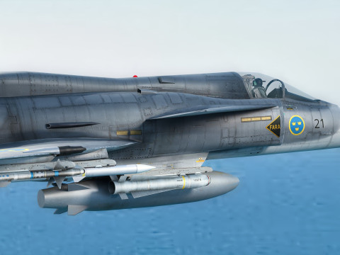Saab 37 Viggen with High Resolution Cocpit - Multiple Decals 3D Model