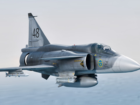 Saab 37 Viggen with High Resolution Cocpit - Multiple Decals 3D Model