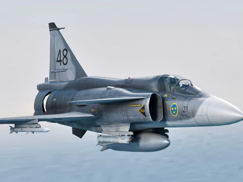 Saab 37 Viggen com Cocpit de alta resolu&ccedil;&atilde;o - v&aacute;rios decalques Modelo 3D