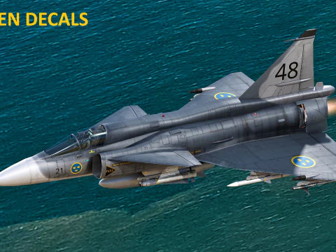 Saab 37 Viggen com Cocpit de alta resolu&ccedil;&atilde;o - v&aacute;rios decalques Modelo 3D