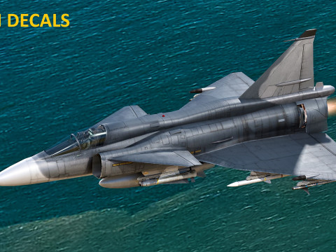Saab 37 Viggen with High Resolution Cocpit - Multiple Decals 3D Model