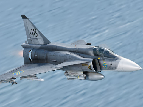 Saab 37 Viggen with High Resolution Cocpit - Multiple Decals 3D Model