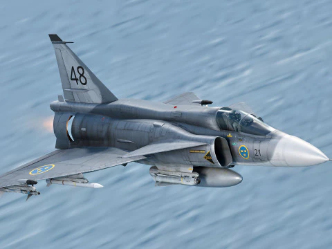 Saab 37 Viggen com Cocpit de alta resolu&ccedil;&atilde;o - v&aacute;rios decalques Modelo 3D