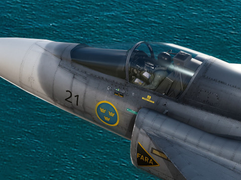 Saab 37 Viggen with High Resolution Cocpit - Multiple Decals 3D Model