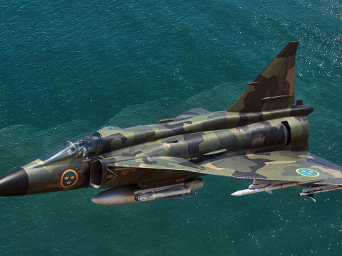 Saab 37 ViggenForest-High Quality Textures with Cocpit-Fully Rigged Modèle 3D
