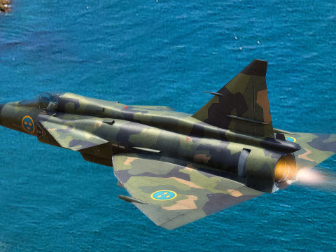 Saab 37 ViggenForest-High Quality Textures with Cocpit-Fully Rigged Modèle 3D