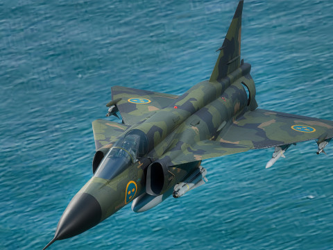 Saab 37 ViggenForest-High Quality Textures with Cocpit-Fully Rigged Modèle 3D
