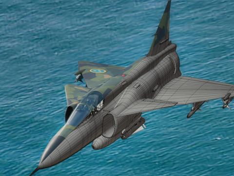 Saab 37 ViggenForest-High Quality Textures with Cocpit-Fully Rigged Modèle 3D