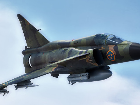 Saab 37 ViggenForest-High Quality Textures with Cocpit-Fully Rigged Modèle 3D