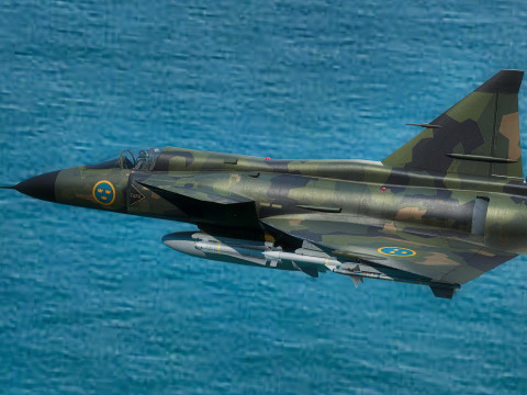 Saab 37 ViggenForest-High Quality Textures with Cocpit-Fully Rigged Modèle 3D