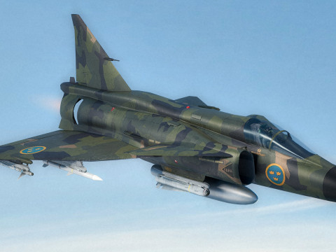 Saab 37 ViggenForest-High Quality Textures with Cocpit-Fully Rigged Modèle 3D