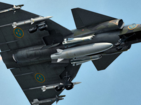Saab 37 ViggenForest-High Quality Textures with Cocpit-Fully Rigged Modèle 3D