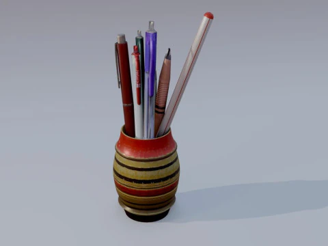 Pencil Case with Pencils 3D Model
