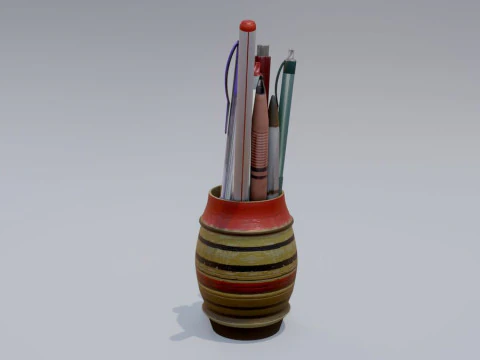 Pencil Case with Pencils 3D Model