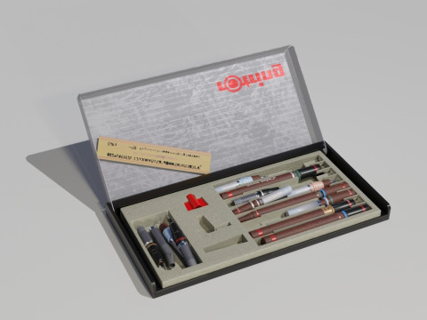 Pencil Case with Pencils Model 3D