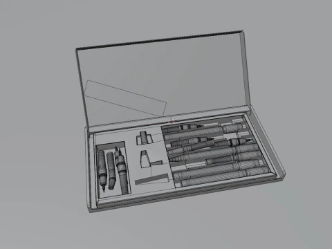 Pencil Case with Pencils 3D Model