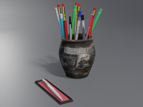 Pencil Case with Pencils 3D Model
