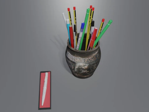 Pencil Case with Pencils 3D Model