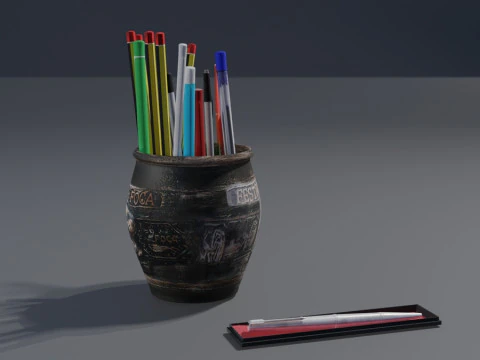 Pencil Case with Pencils 3D Model