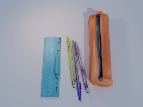 Pencil Case with Pencils 3D Модель