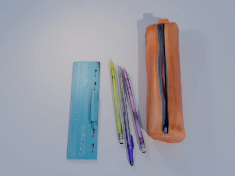 Pencil Case with Pencils 3D Model