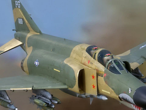F4 Phantom 2 -Forest Texture-Fully Rigged-Changeble Decal -Texts 3D Model
