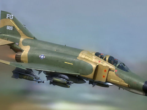 F4 Phantom 2 -Forest Texture-Fully Rigged-Changeble Decal -Texts 3D Model