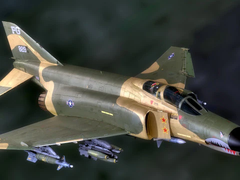 F4 Phantom 2 -Forest Texture-Fully Rigged-Changeble Decal -Texts 3D Model