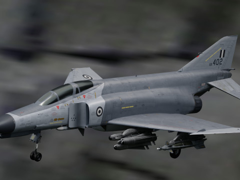 F4 Phantom 2 - Grey Texture-Fully Rigged-Changeble Decal -Texts 3D Model