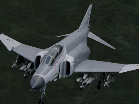 F4 Phantom 2 - Grey Texture-Fully Rigged-Changeble Decal -Texts 3D Model