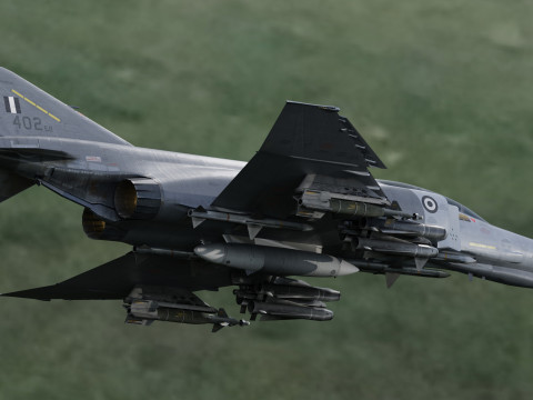 F4 Phantom 2 - Grey Texture-Fully Rigged-Changeble Decal -Texts 3D Model