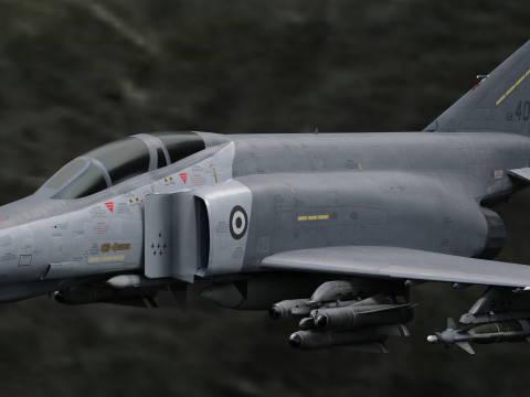 F4 Phantom 2 - Grey Texture-Fully Rigged-Changeble Decal -Texts 3D Model