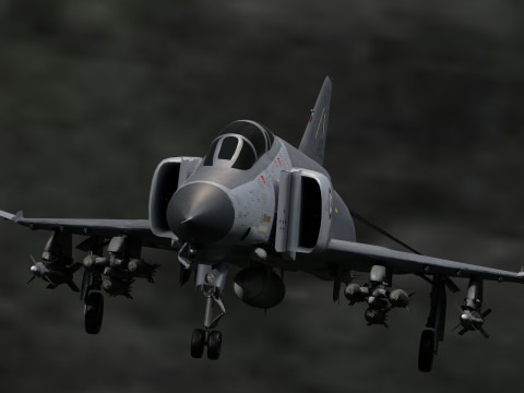 F4 Phantom 2 - Grey Texture-Fully Rigged-Changeble Decal -Texts 3D Model
