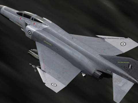 F4 Phantom 2 - Grey Texture-Fully Rigged-Changeble Decal -Texts 3D Model
