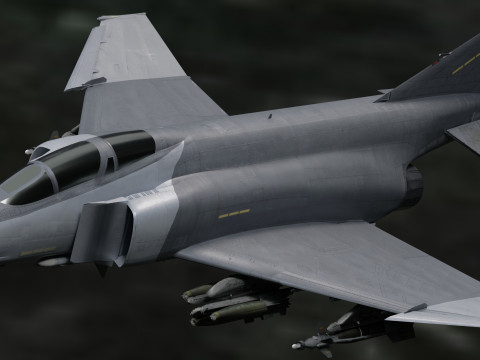 F4 Phantom 2 - Grey Texture-Fully Rigged-Changeble Decal -Texts 3D Model