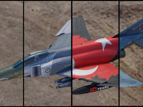 F4 Phantom 2 - 4 farklı Değiştirilebilir doku - Tamamen Donanımlı - Değiştirilebilir &Ccedil;ıkartma Metni 3D Model