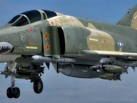 F4 Phantom2 - 4 different Changeble textures- Fully Rigged - Changable Decal-Text 3D Model