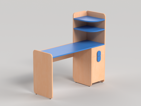 Table 12 Study Table for Students with Storage and Shelves 3D 模型