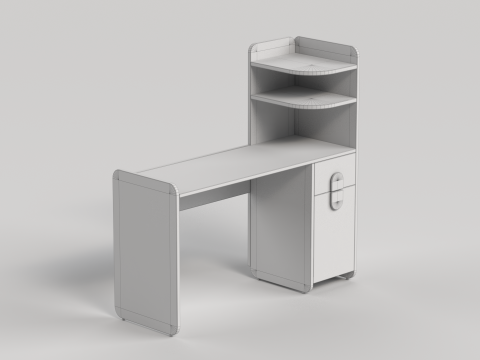 Table 12 Study Table for Students with Storage and Shelves 3D 模型