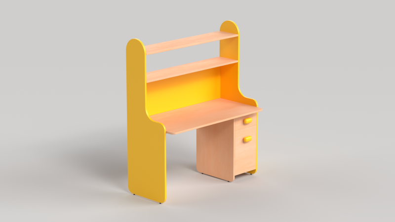 Table 14 Study Table with Storage Cabinet and Shelves 3D Model .c4d .max .obj .3ds .fbx .stl .blend