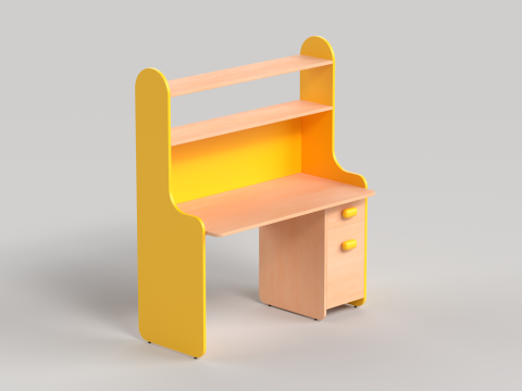Table 14 Study Table with Storage Cabinet and Shelves 3D Model