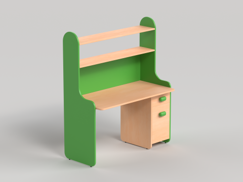 Table 14 Study Table with Storage Cabinet and Shelves 3D Model