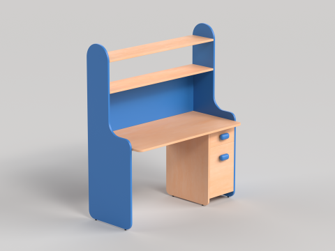 Table 14 Study Table with Storage Cabinet and Shelves 3D Model