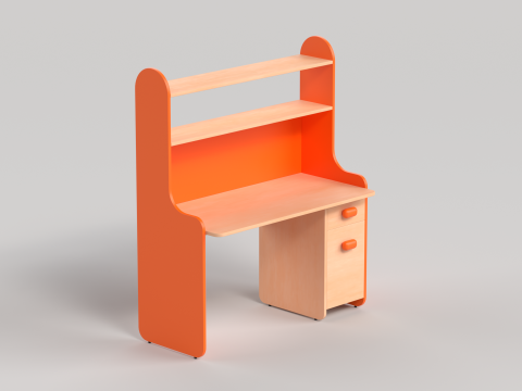 Table 14 Study Table with Storage Cabinet and Shelves 3D Model