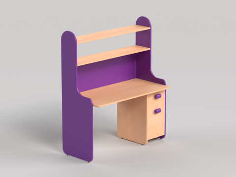 Table 14 Study Table with Storage Cabinet and Shelves 3D Model