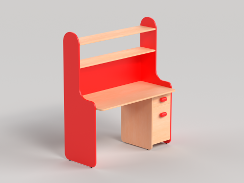 Table 14 Study Table with Storage Cabinet and Shelves 3D Model