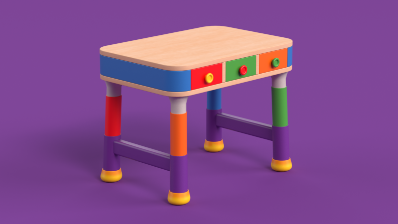 Table 15 Study Table for Kids with Storage 3D Модель .c4d .max .obj .3ds .fbx .stl .blend 