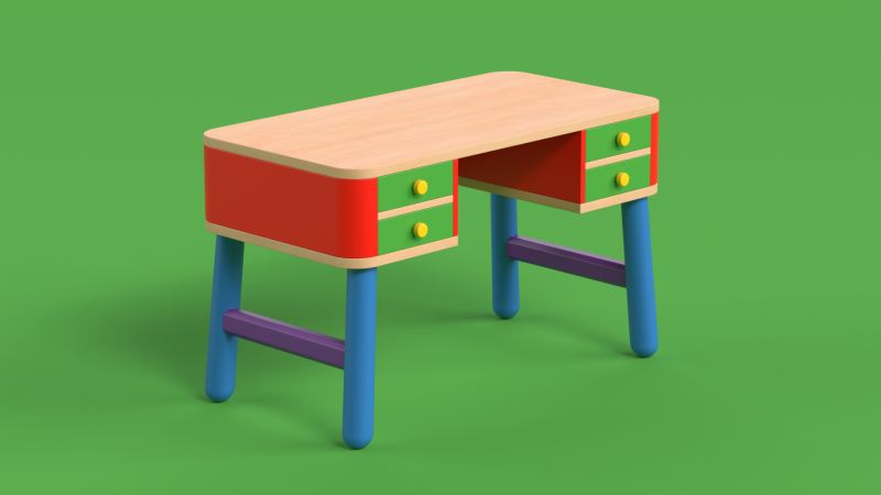 Table 16 Study Table for Kids with Storage 3D 模型 .c4d .max .obj .3ds .fbx .stl .blend 
